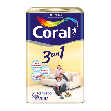 Tinta Acrílica Fosca 3 em 1  Premium Branco - Coral