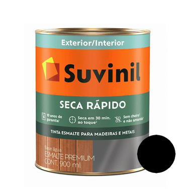 Esmalte Brilhante Preto Base Agua Seca Rápido Suvinil